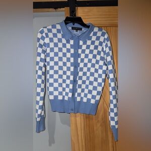 Almost Famous Sky Blue and White Checkered Cardigan